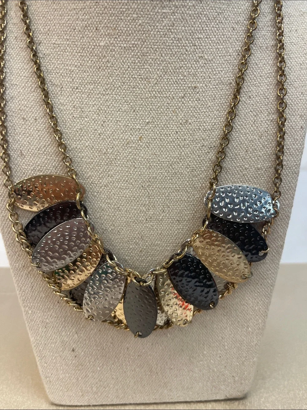 Hammered Multi-Tone Leaf Statement Necklace - Unbranded